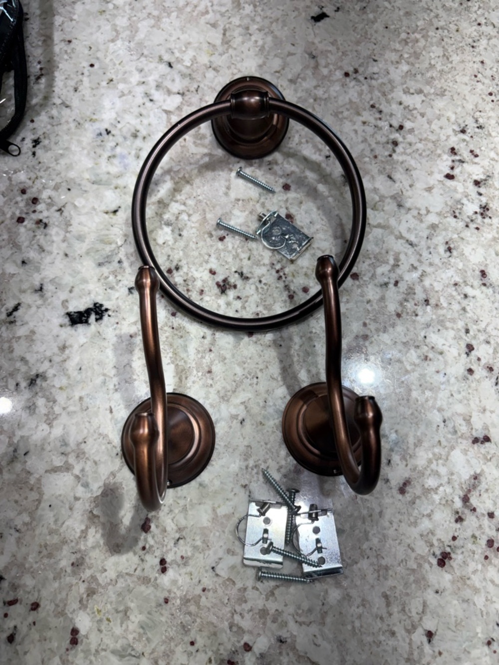 Oil-Rubbed Bronze Towel Ring and Double Robe Hooks Set